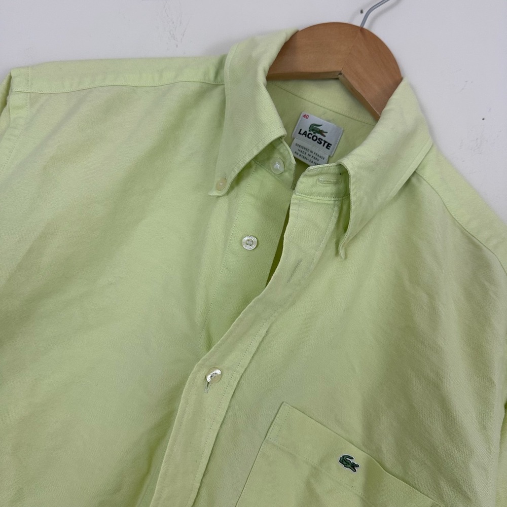 Lacoste Shirt Light Green Cotton Pocket OCBD Oxford Button Down Mens 40 L